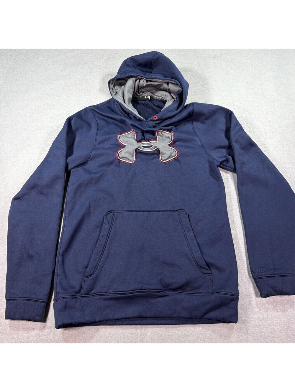 Under Armour Storm Men's Medium Navy Blue Big Logo Fleece Pullover Hoodie 0203